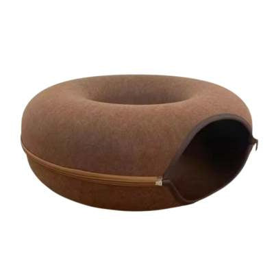 Donut Cat Tunnel Bed Pets House Natural Felt Pet Cat Cave Interactive Toys Round Wool Felt Pet Bed Cat Training Toy Cat House